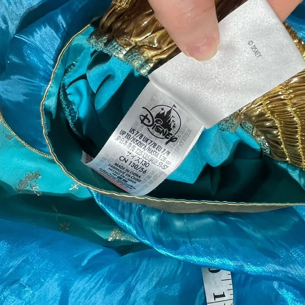 Disney Princess Jasmine Costume Girls 7/8 Teal Blue Gold Sequin 2 Piece Outfit